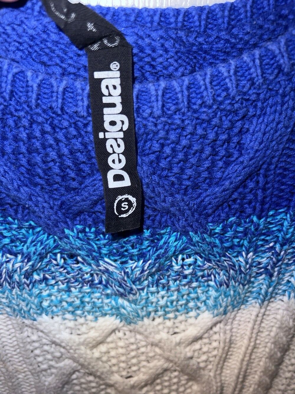 DESIGUAL Pullover Sweater Womens Sz S Ombre Cap Sleeve Boxy Chunky Fisherman Art - Picture 7 of 12
